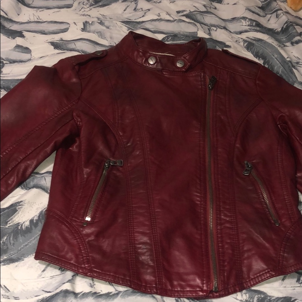 Red Leather Jacket With Printed Lining